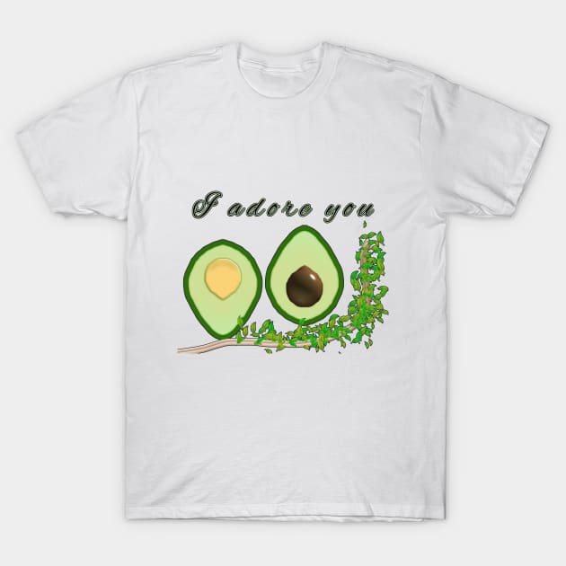 2 Avocado halves on a vine T-Shirt by zinfulljourney